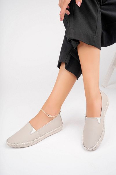 Deripabuc Silver Genuine Leather Women's Ballerinas - Dp62-8002