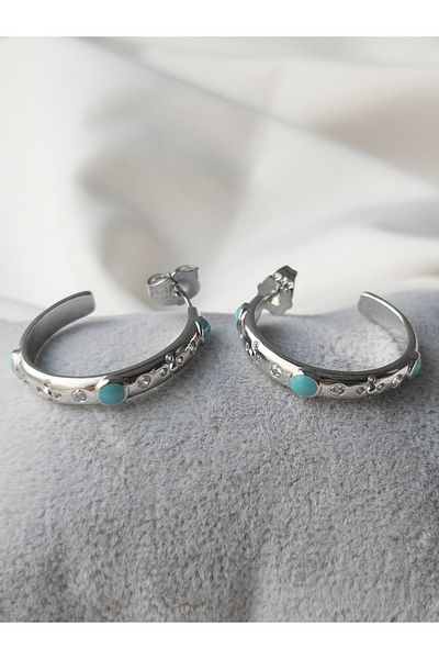 Siya Silver Vip Series - Zircon Stone Turquoise Women's Hoop Earrings