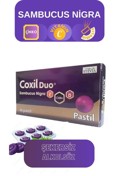 Stevia Coxil Duo Boğaz Pastili Çinko, C vitamini, D vitamini,ağız kokusu,ağız yarası,öksürük,boğazda yanma