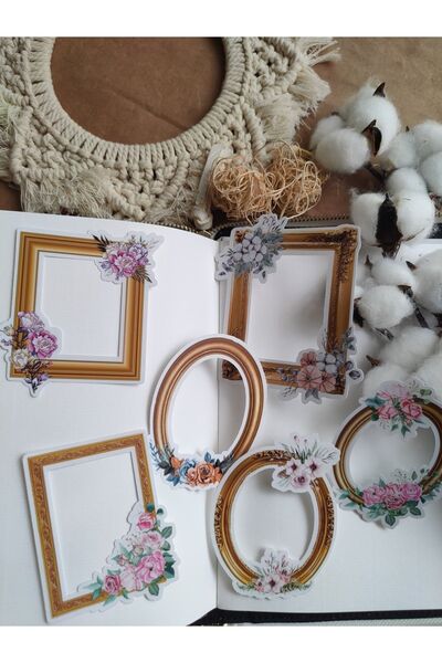 SelisCraft Çiçek Desenli Gold Vintage Çerçeve Seti Ajanda Planlayıcı Bullet J...