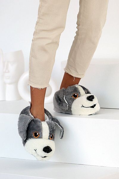 Melek Tuna Γκρι Dog Unisex Παντόφλες Home Shoes
