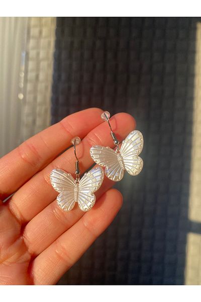 Pinky Lady Acrylic Butterfly Earrings - Pearl Color