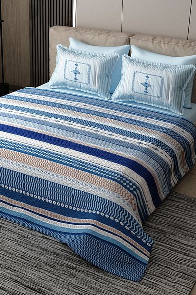 MonoHome Pique Set Cotton Double Jacquard Woven Bedspread Blue Deep