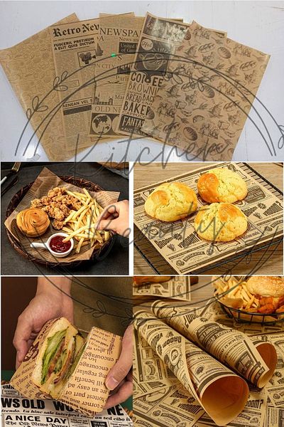 Kitchen Beauty 50 Pieces of Vintage Patterned Oil Paper - Newspaper Patterned Presentation Paper, Mixed Pattern