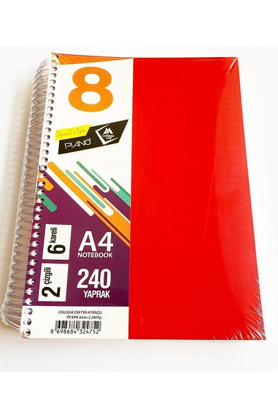 Modellino 8 Compartments 6 Plaids + 2 Lined College PP Cover Spiraled Bookmark A4 Notebook 240 Sheets