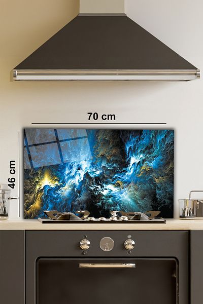 Rosyvien Blue Chaos Abstract Protector de spate pentru aragaz din sticlă, protecție încorporată pentru bucătărie și blat, temperat și rodaj