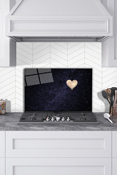 Rosyvien Kalp Ay ve Gökyüzü Cam Ocak Arkası Koruyucu, Mutfak Ankastre ve Tezg...