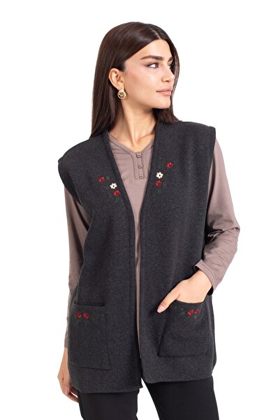 Mutlu City Women's Middle Age and Above Knitwear Knitted Buttonless Cross Stitch Pattern Embroidered Mother Vest 310