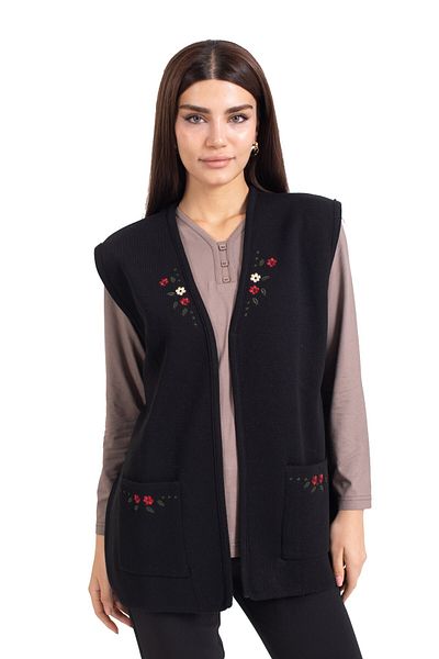 Mutlu City Middle Age and Above Embroidered Knitwear Mother Vest - Buttonless Cross Stitch Pattern 310