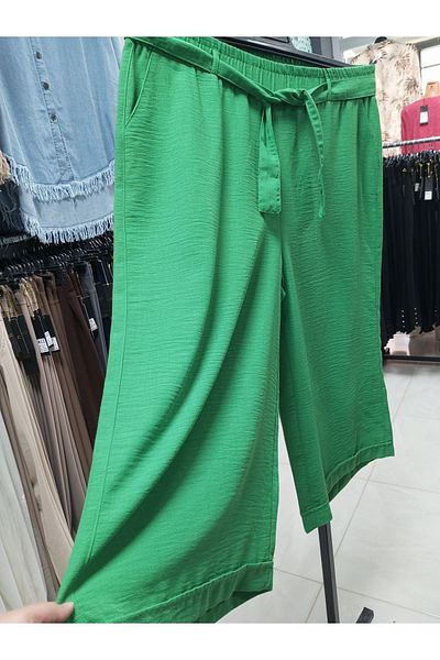 AKŞEN GİYİM Large Size Cotton-Linen Skirt Trousers - 90 cm Length, Crested Double Leg