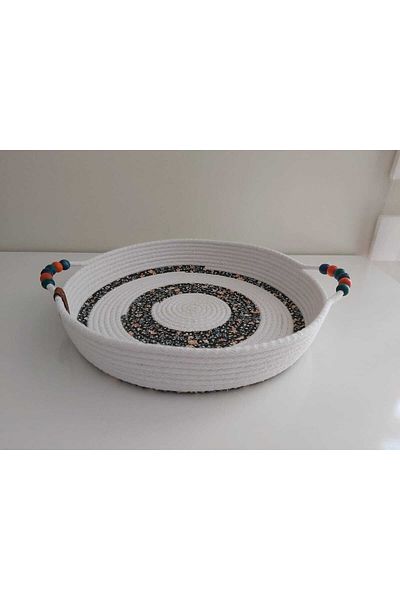home decors by özlem Beaded Wicker Basket Organizer Decoration Gift Kitchen Presentation Fashion - 32x6cm