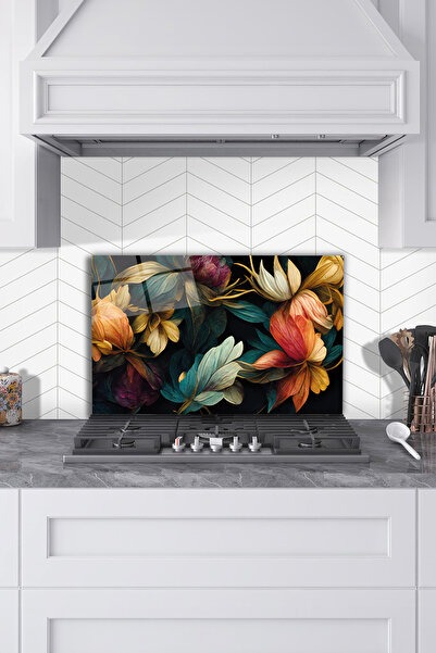 Rosyvien Protector din spate pentru aragaz din sticlă cu frunze colorate, pro...