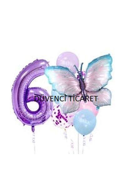 DÜVENCİ TİCARET Purple Number Butterfly Foiled Balloon Set
