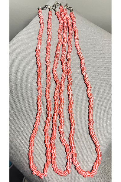 Atelier By Serkan Red White Striped Glass Bead Necklace