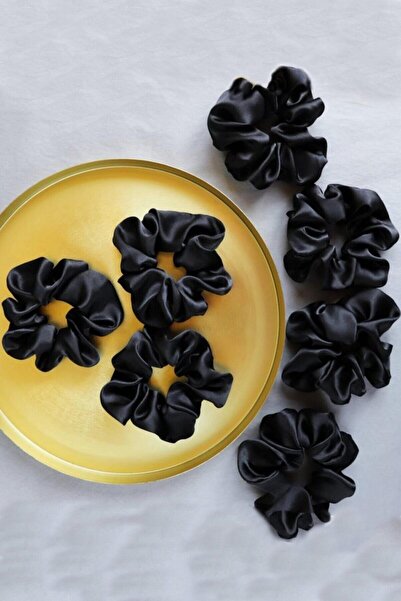 C&E Design Set de 6 agrafe din cauciuc pentru păr din satin negru