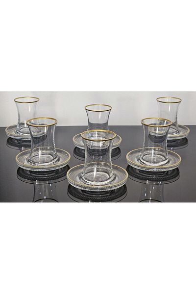 atabey home 12 Pieces Spoonless Tea Set for 6 People - Large Cup 155CC