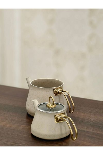 YUNUSOĞLU HOME Gold Colored Granite Plated - Teapot Cream Glass Lid