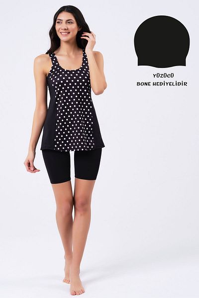 vawensea Women's Lycra Polka Dot Patterned Tights Tankini Swimsuit (WIDE SIZE RANGE)