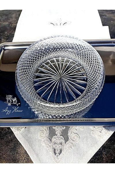 AYZ HOME Handmade Cut Crystal Glass Salad Bowl / Presentation Bowl 22cm