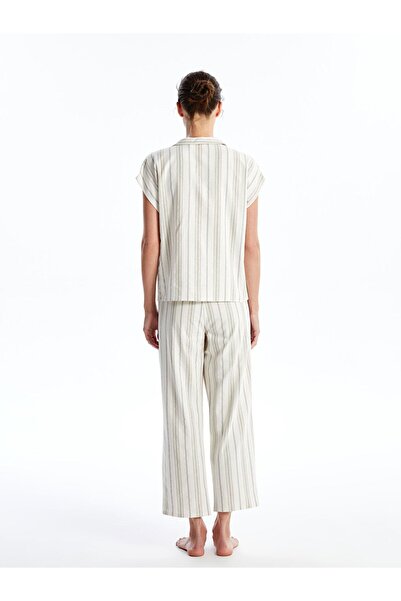 LC Waikiki Patterned Shirt Collar Short Sleeve Linen Women's Pajamas Set