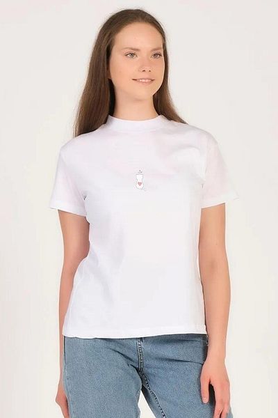 PHIL HILL White Cat Patterned Women's T-shirt - Stand Collar