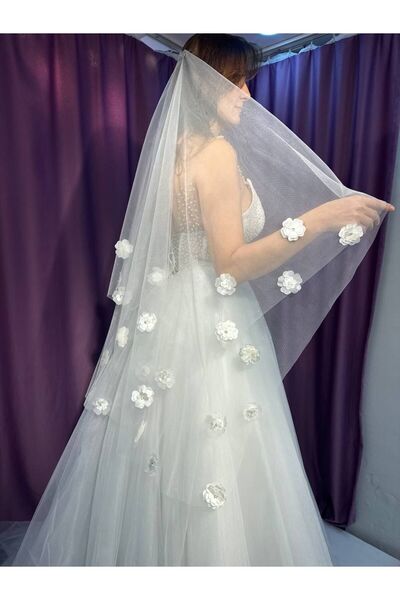 sanem moda طرحة زفاف ثلاثية الأبعاد بطبقة مزدوجة 60-100 سم