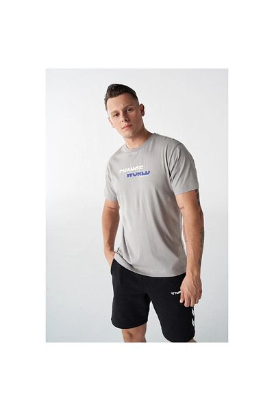 hummel Divide ανδρικό μπλουζάκι με γκρι στρογγυλή λαιμόκοψη