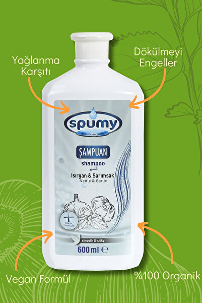 Spumy Yağlanma Ve Dökülme Karşıtı Isırgan Ve Sarmısaklı Organik Şampuan - 600 ml