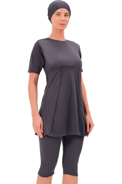 Argisa Μαγιό Half Sleeve Solid Semi Hijab Μαγιό 7832 Anthracite Plus Size
