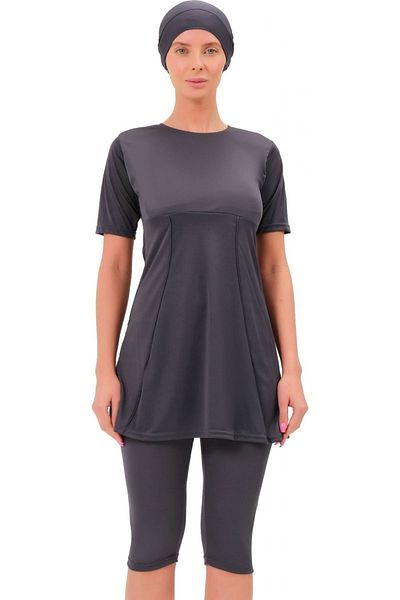 Argisa Half Sleeve Plain Semi Hijab Swimsuit 7832 Anthracite Plus Size