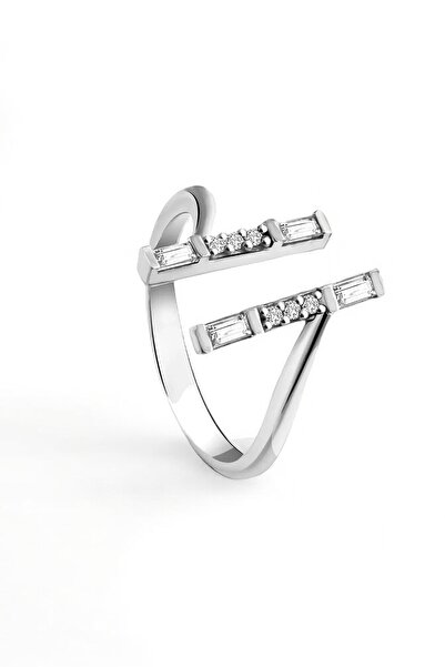 jelux silver Gümüş 925 Ayar Baget Zirkon Taşlı Ayarlanabilir Yüzük