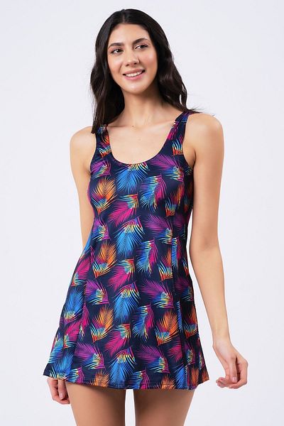 vawensea Women's Lycra Shorts Colorful Leaf Pattern Dress Swimsuit