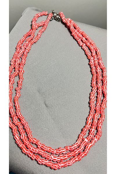 Atelier By Serkan Red White Striped Glass Bead Necklace