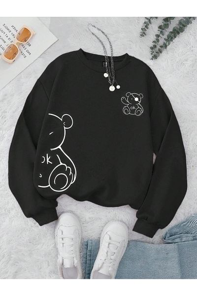 Revasser Φούτερ OK BEAR Unisex Oversize - Ανδρικά/Γυναικεία, Crew Neck, Βαμβακερά, Προσαρμοσμένη Έγχρωμη Εκτύπωση