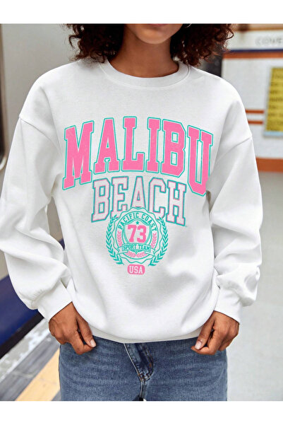 Revasser Malibu Custom Colorful Printed Women's Oversize Cotton Crew Neck Sweatshirt