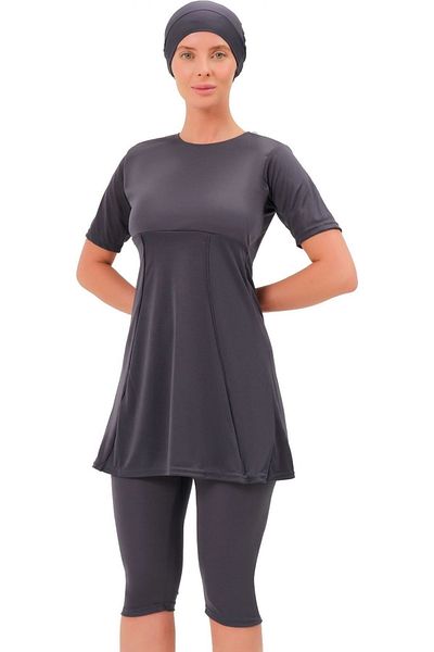 Argisa Half Sleeve Plain Semi Hijab Swimsuit 7832 Anthracite Plus Size