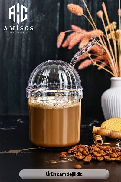 ASYA BAZAAR Monica 4-Piece Glass Crystal Glass with Straw 400ml Soft Drink Glass 4 Pieces Glass 4 Pieces Straw