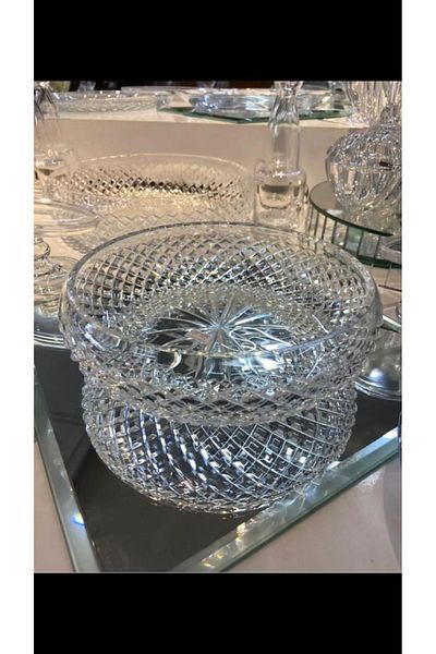 AYZ HOME Handmade Cut Crystal Glass Salad Bowl / Presentation Bowl 22cm