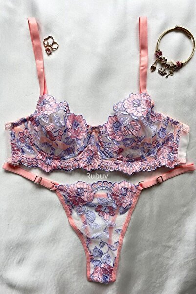 Rubuvi Damă Liliac Floral Sârmă Dantela Tulle Bralet Lenjerie Intima Chiloți Set Sutien Set Lenjerie