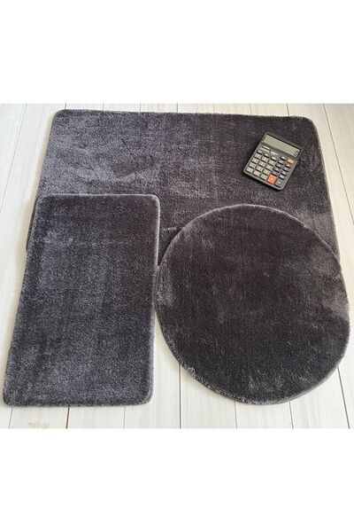 Bünyan Halı Covor de baie din pluș mochetă set scaun toaletă antracit 60x100/60x60/40x60 mare