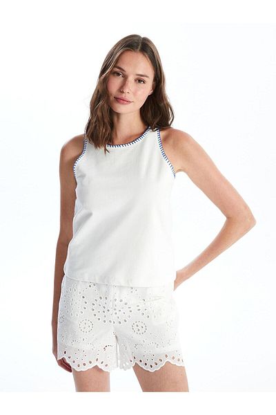 LC Waikiki Lcw Vision Ecru - Embroidered Crew Neck Women's Undershirt