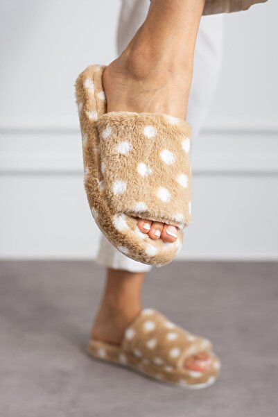 Moda Frato Modafrato PUANLI AÇIK Kadın Ev Terliği Kışlık Terlik Sessiz Taban