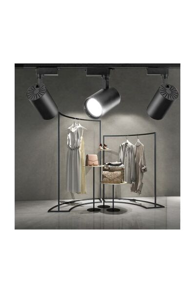 Genel Markalar 1 Metre Raylı 3 Adet 30w  Ray Spot  Vitrin Mağaza Armatürü Siyah Kasa Beyaz Işık  Spot Lambalar