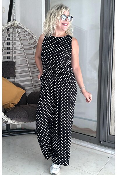 Dila Butik Sırt Fermuarlı Puantiyeli Tulum