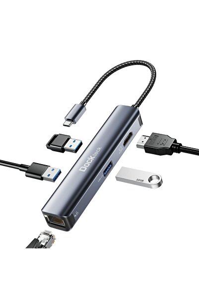 Dockteck DD0002 HDMI Ethernet 3xUSB 3.0 5 in 1 Multiport USB C Hub