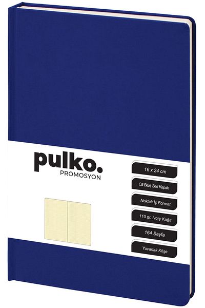 PULKO Promosyon Blocnotes, hârtie 110gr, (16x24cm), pânză de piele, 164 pagini, punct, 043, albastru