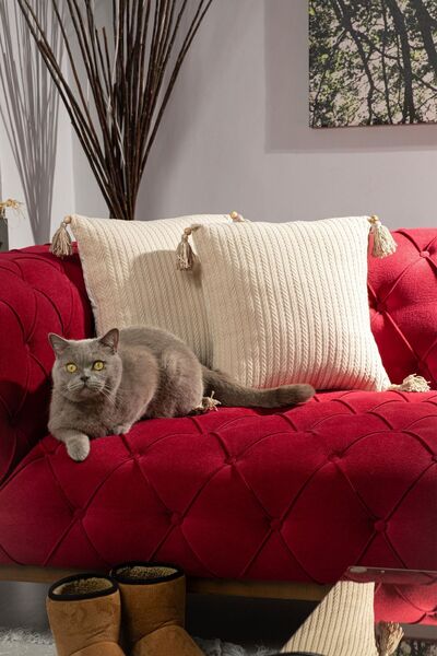 Berys Otantik Örgü Desen Yumuşak 2 Adet Kırlent Kılıfı