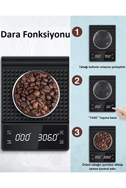 HUBBYCHEF Kahve Terazisi Hassas Zaman Ayarlı Mutfak Tartısı 3kg