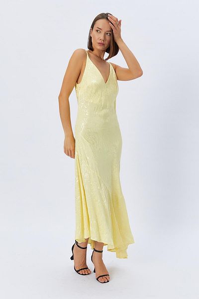 lovebox Rochie de seara din satin galben - cu bretele de sfoara si model ajustabil, RYN-001