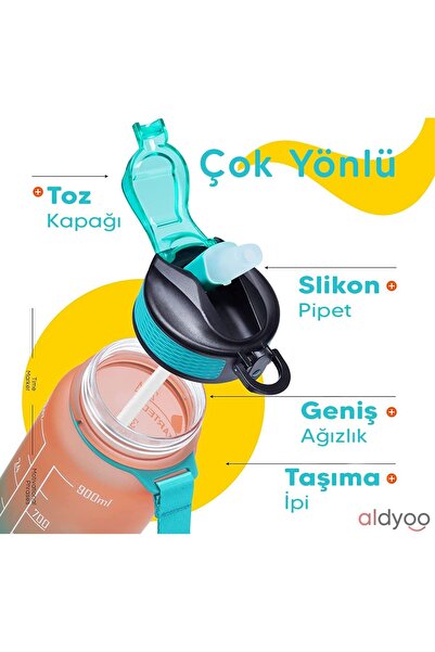 Lumie 1000ml Motivational Water Bottle with Straw - Tritan Bpa No Odor Leakage